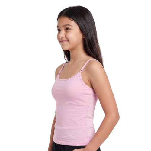 Image of DChica Cotton Padded Camisole Bra for Girls, Sleeveless Undershirts with Adjustable Straps, Tank Top /Innerwear for Girls (Pack of 1) Pink & White Camisole Inner Vest