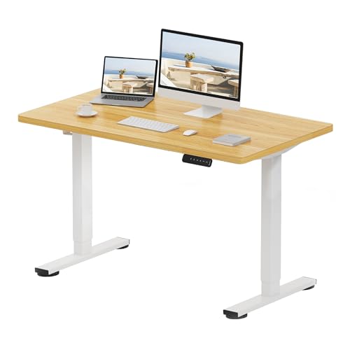 FlexiSpot E1 Plus ONE PIECE Electric Standing Desk Height Adjustable Sit Stand Desk with Memory Smart Panel(120 * 60cm, White Frame+Maple Desktop)