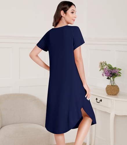 Image of NACHILA Bamboo Viscose Nightgowns for Women Short Sleeve V Neck Sleepwear