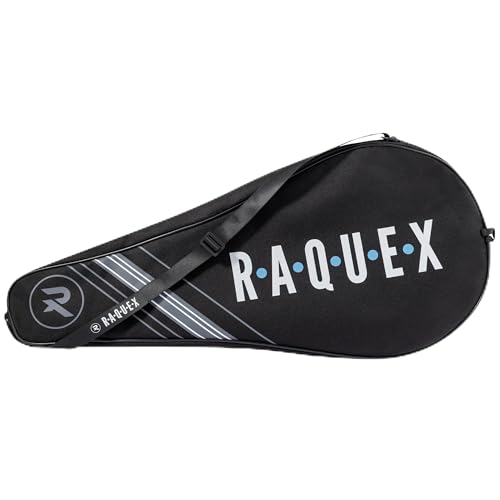 Raquex Tennis Racket Bag – Blue or Black - Tennis Racket Cover Bag, Squash & Badminton Racquet Bag for 2 Racquets & Accessories with Shoulder Strap (Black)