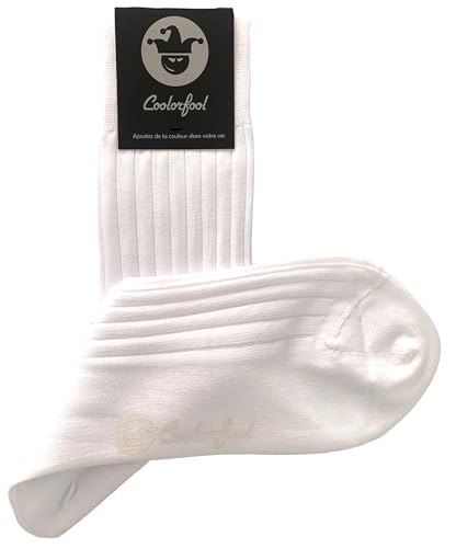 COOLORFOOL Chaussettes homme femme fil d'écosse de luxe - fines et douces 100% coton blanc neige T46/48 – vue 3