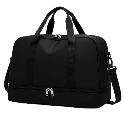 Mala de Mao Compacta de Viagem Feminina Funcional com Alca Transversal Bolsa de Viagem em Nylon Resistente com Bolso para Sapatos Ajustavel Leve e Versatil Ideal e Uso Diario (Preto)