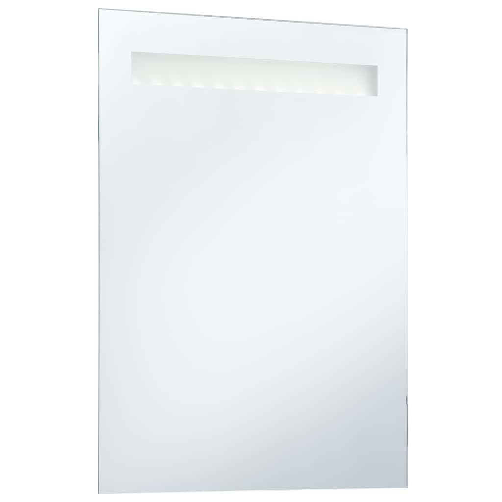 Łazienkowe lustro ścienne z diodami LED 60 x 80 cm, rama ze szkła i aluminium, ochrona IP44, listwa świetlna 6 W, srebrne lustro dekoracyjne do łazienki, korytarza, sypialni, precyzyjne