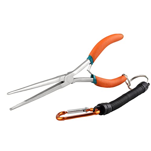 SPEEDWOX 7.5" Extra Long Needle Nose Pliers with Anti-Loss Lanyard Needle Remover Pliers with Serrated Jaw for Jewelry Making Bending Wire and Small Object Gripping for Hard to Reach Narrow Spaces