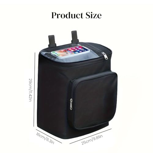 Image of STHIRA Hanging Bag for Electric Scooter, Helmet Storage, Waterproof Organizer, Transparent Phone Pouch, Dual Adjustable Straps, Quick Release Buckles, 25x18x30cm, Black