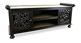 livasia Rattan Sideboard, asiatische TV-Möbel/HiFi-Sideboard der Marke Asia Wohnstudio, Sitzbank mit Elefantenschnitzerei, TV-Bank