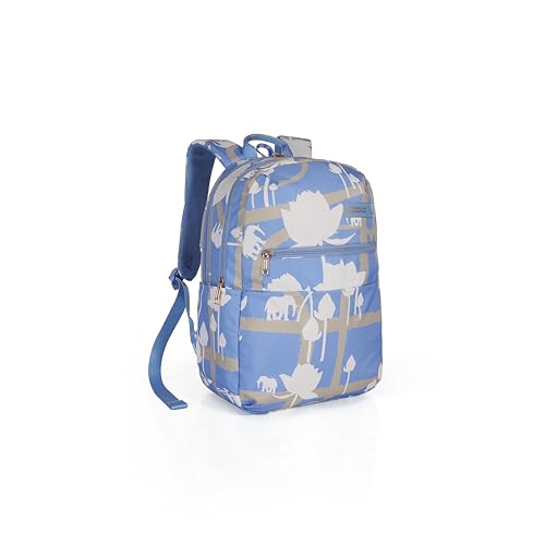Image of American Tourister x Love Child by Masaba Printed Polyester Backpack for Women /Stylish Lightweight College & Travel Backpack /Spacious Compartments /Padded Shoulder Straps /Trendy Casual Bag- Blue