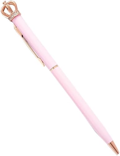 Jinshining Pink Shiny Metal Crown Ballpoint Pen Cute Crystal Crown Ball Pens School Stationery Office Supplies Women Kids Girls Gift Pens and Refills