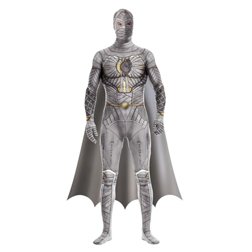 Mens Knight Full Bodysuit with Mask and Cape set Cosplay Costumes 3D Print Zentai Jumpsuit for Adult Halloween Role Play