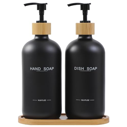 Image of Black Soap Dispenser, Hand Soap, and Dish Soap Dispenser Set Suitable for Kitchen Counter Decor. (Black)