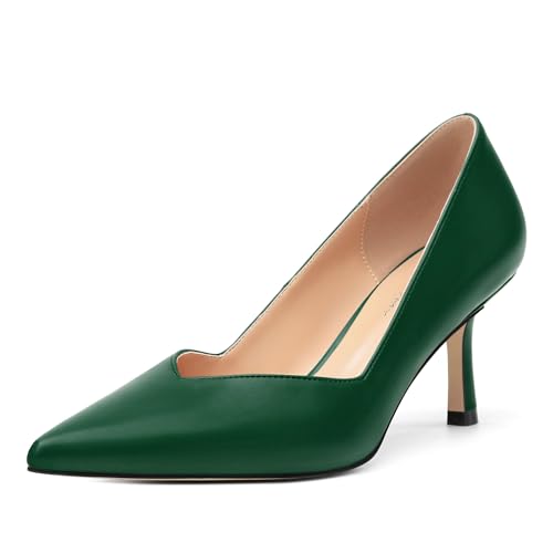Image of Women Pointed Closed Toe 2.5 Inch Kitten Heel Slip On Pumps | Elegant Comfort Formal Dress Footwear, Versatile Ladies Shoes For Office Wedding Party Evening Daily Occasions