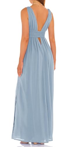 R.Vivimos Boho Dress for Women Sexy Deep V Neck Sleeveless Hollow Out Backless Casual Side Slit Maxi Dress4