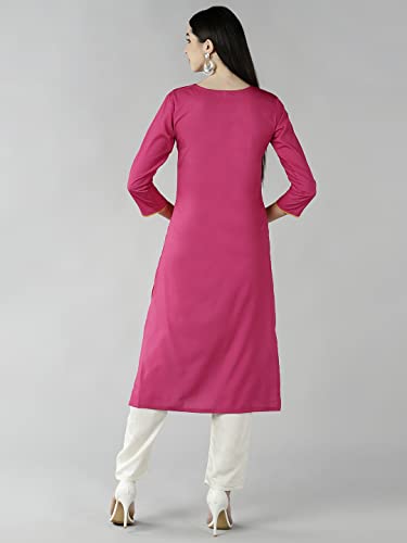 Image of Vaamsi Women's Crepe Straight Kurta (VPK1779E M Pink)
