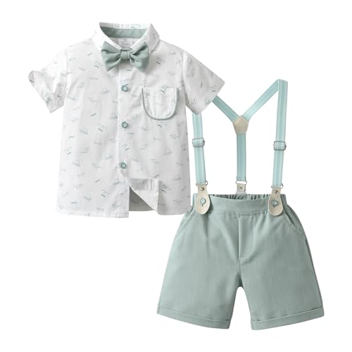 Boarnseorl Baby Boys Gentleman Outfits Shorts Sets,Infant Shirt + Shorts + Bow Tie + Suspenders,18-24M