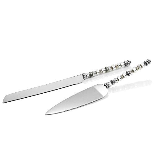 Set posate torta con beads bianchi SET COLTELLO E PALETTA IDEA REGALO OTTAVIANI HOME 77144