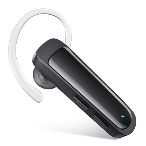 Bluetooth Headset Wireless Earpiece HD Hands Free Headphones with Microphone Lightweight Single Ear Earphones with Mute for iPhone Samsung Android Cell Phone PC Laptop TV Work Office Driving Business