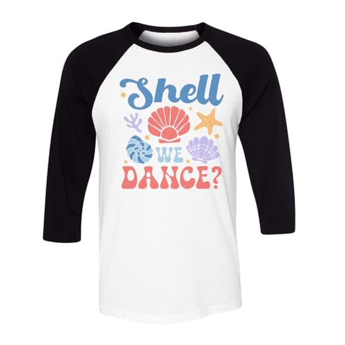 TeesAndTankYou Shell We Dance Three-Quarter Raglan Sleeve Baseball Shirt Unisex X-Small White/Black