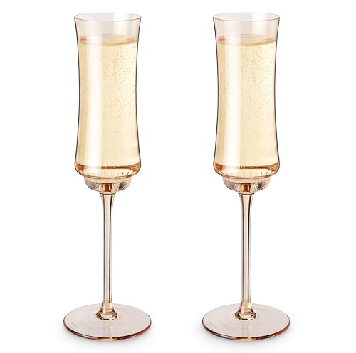Twine Tulip Champagne Flutes, Gold Amber Tinted Drinking Tumblers Stemmed Prosecco or Sparkling Wine...