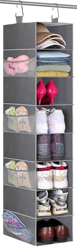 MISSLO Organiseur de chaussures à suspendre pour armoire, étagère à chaussures avec 8 étagères et poches latérales en maille pour sacs à main,...