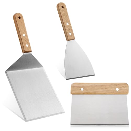 Juego de Espátulas para Planchar, Barbacoas Accesorios Kit, Regalos para Hombres Papá, Accesorios para Espátula para Parrilla Profesional, 3 Piezas