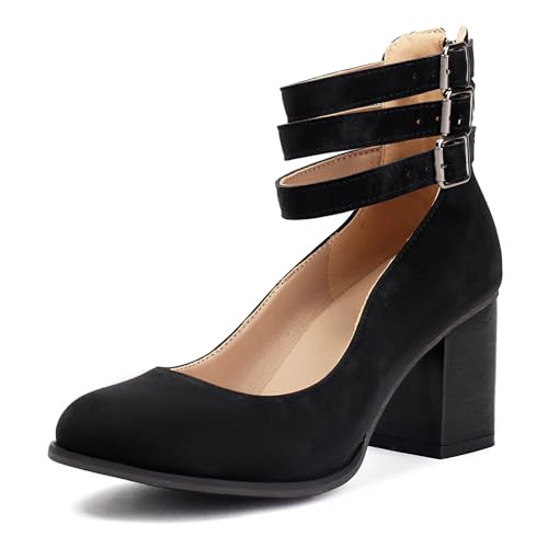 Vintage Shoes for Women Mary Jane Heels,Chunky Heel Buckle Strappy Pumps Foot Length in Between 22.5cm and 29cm Plus Size EU35-EU48/US5-US15