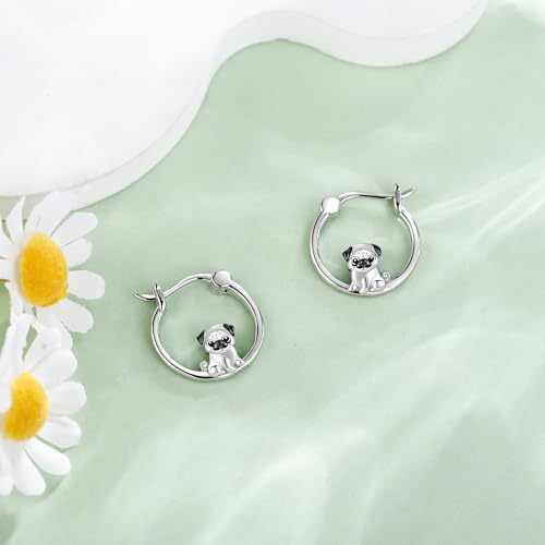 Mops Ohrringe S925 Sterlingsilber süße Mops Creolen für Frauen Mops Geschenke für Mops Liebhaber