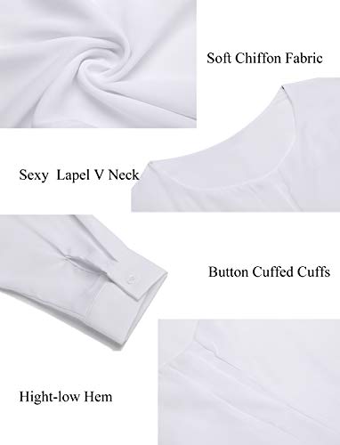 Acevog Chiffon Blouses Elegant Vintage Tunic Tops Office Shirts For Women Business Casual Tops For Women White Medium #TOP3