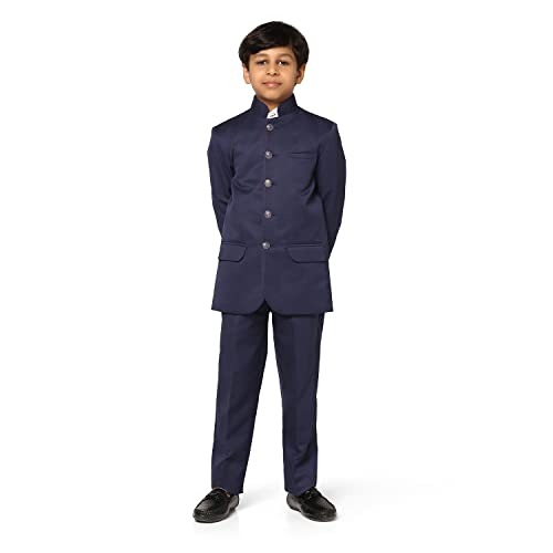 Image of TAHVO Boys Cotton Blend Solid Bandhgala Regular Fit Blazer