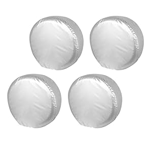 Explore Land Weatherproof Tire Covers 4 Pack Alumium Wheel Protector for Truck, SUV, Trailer, Camper, RV,S (Fits Diameter 23″-25.75″) Silver, Set of 4