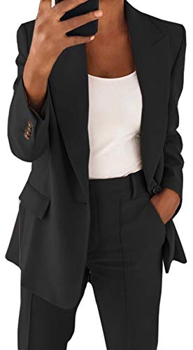 Cicy Bell Women's Casual Long Sleeve Blazer Open Front Loose Buttons Work Office Jacket (Black,X-Large)