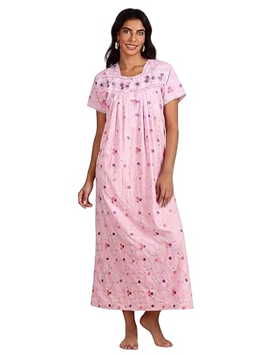 Image of 9shines Label Stylish Chikankari Cotton Nighty Maxi for Women | Full Length Nightgown | Nightdress with Pocket | Embroidery Nighty | Soft Comfortable Cotton Nightwear (1545)
