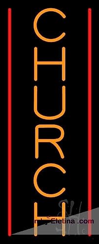 Neon Light Signs Vertical Church Led Sign Black Square Cut Acrylic Backing, With Dimmer - Premium Built Indoor Sign For Home Dcor,Handmade Real Neon Bar Game Room Decor PVC 14"x17"