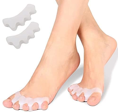 Silicone Gel Toe Separators, 5 Holes High Elastic Toe Straightener Hammer Hallux Valgus Corrector Pain Relief Toe Straightener Achilles Stretcher, Toe Spacers Bunion (White) pair-image-27