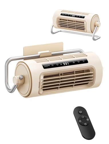 Aecooly Powerful Wall Mount Tower Fan, 8000mAh Battery, [20H Max Cooling], 100 Speeds Remote Control, 1-12H Timer, 360° Adjustable Angle Portable Oscillating Fan for RV, Kitchen, Bathroom-Beige