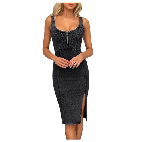 Robe en jean décontractée sans manches femme vêtement été en coton bleu