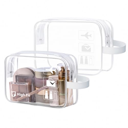 HIGH FIT Clear Toiletry Bag, 2 Pack TSA Approved Travel Toiletry Bag Carry on Travel Accessories Bag for Women Men, Carry on Airport Airline Cosmetic Bag