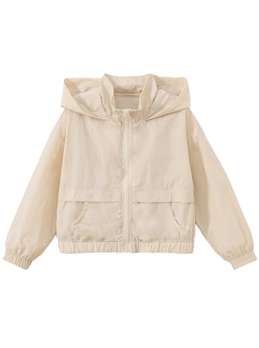 Girls Lightweight Hooded Zip-Up Jacket Long Sleeve Sporty Windbreaker