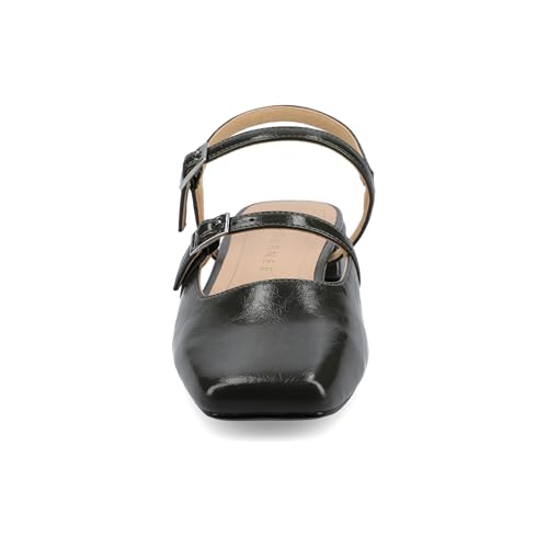 Journee Collection Women's Gretchenn Buckle-Strap Heeled Mary Jane Flats, Olive, 9.5 Wide2