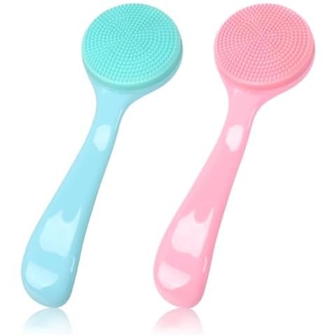 Silicone Manual Facial Cleansing Brush, NADUSEP 2 Pack Skin Friendly Soft Bristles Waterproof Face Scrubber Exfoliating Brush for Blackheads Whiteheads Makeup Residues Removal (Blue, Pink) Cover