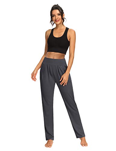 Sarin Mathews Womens Yoga Pants Pleated Wide Leg Loose Comfy Lounge Pants Workout Sweatpants For Women With Pockets Drak Gray L #TOP4