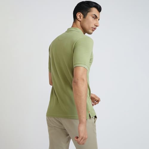 Image of Raymond Men's Modern Fit Solid Pattern Pure Cotton Polo Neck Half Sleeve Casual T-Shirt