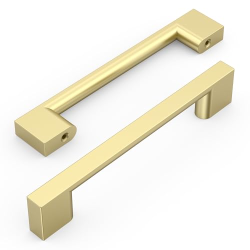 Amerdeco 10 Pack Brushed Brass Cabinet Pulls 5 Inch(128mm) Hole Center Drawer Pulls Cabinet Hardware Kitchen Cabinet Handles for Bathroom ZH0092 — view 3