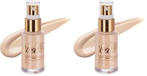 Image of Iba Pure Skin Liquid Foundation - Ivory Fair, 30ml | Full Coverage | Long Lasting | Lightweight | Oil Free Dewy Finish | SPF 15 | Halal Certified & Vegan Makeup (Pack of 2)