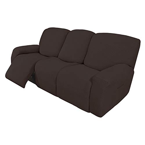 Easy-Going 8 Pieces Recliner Sofa Stretch Sofa Slipcover Sofa Cover Furniture Protector Couch Soft with Elastic Bottom Kids, Spandex Jacquard Fabric Small Checks Chocolate Recliner Sofa Choc