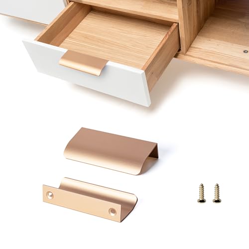 SPDYCESS 10 Piezas Tiradores Ocultos de Muebles, Tiradores de Armario Cajone, Tiradores Aluminio de Puerta para Cocina Dormitorio Baño, con Tornillos, Oro Cobre, 64mm