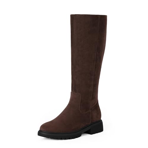Image of VIUGJNEX Knee High Boots Women Low Heel Flat Chunky Fall Tall Riding Boots
