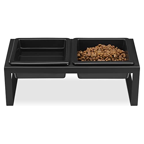 Navaris Moderne Futterstation für Katzen und Hunde - Futternapf Set aus Steingut und Eisen - erhöhter Napf Ständer Metall - 2X Fressnapf Katzennapf spülmaschinenfest