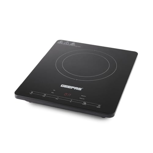 Geepas Digital Induction Cooker, 2000W – Single Ultra-thin Induction Hob w/LED Touch Display & Timer, 10-level Power and Temperature Control, Slim Black Crystal Panel, Safety Lock – 2 Year Warranty