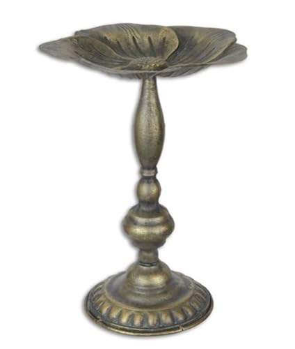 JS Garten Deko Jugendstil Vogeltränke mit Ständer aus Eisen in Bronze Romantische Gartendeko Vogelbad Höhe 34 cm