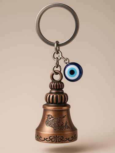 Tiny Tim Premium Evil Bird Guardian Bell Keychain with Evil Eye Charm – Antique Finish Lucky Protection Accessory for Bike, Car, and Home Decor (Evil Red Bird)